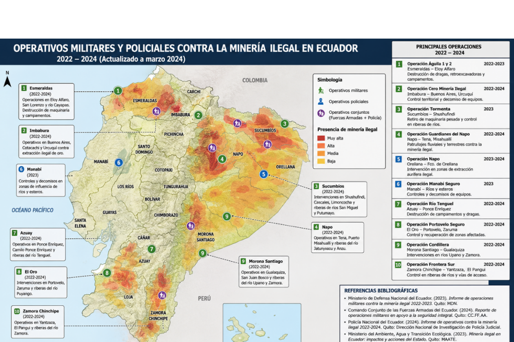 Mapa 7: Elaboración propia con datos de MIDENA (2023), CCFA(2024, Policía Nacional (2024), Insight Crime (2023), Defensoría del Pueblo (2023)