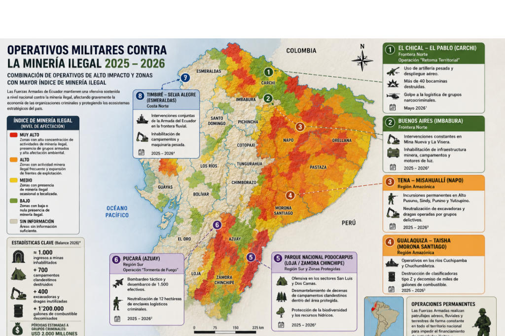 Mapa 8: Elaboración propia; información organizada de Primicias (2026), MIDENA (2026), Ejército Ecuatoriano (2026).